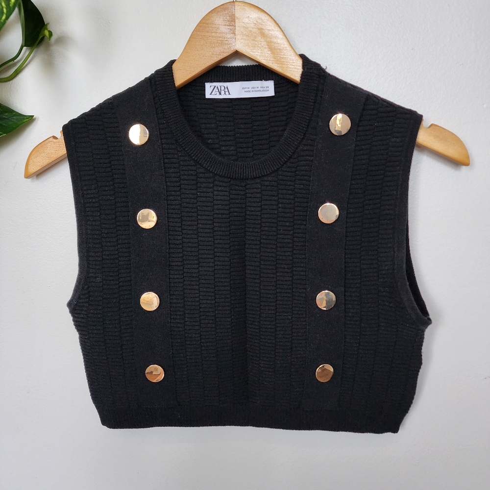 Zara Double Button Black Crop Top M